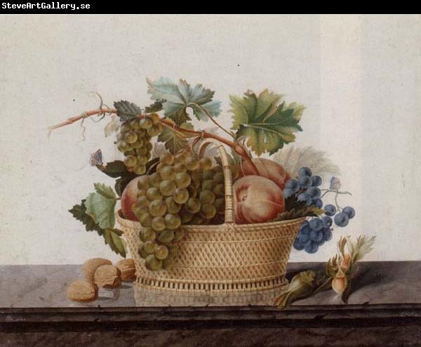 Madame Elie Still life of fruit in a bowl,upon a stone ledge